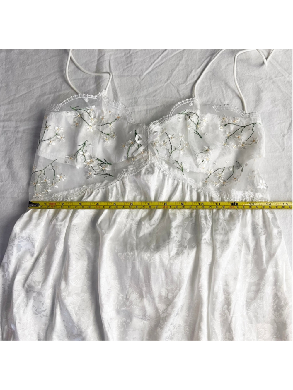 White Slip Dress Lingerie Floral Embroidery Lace Bow M/L Fairy Coquette Bridal - Picture 9 of 11